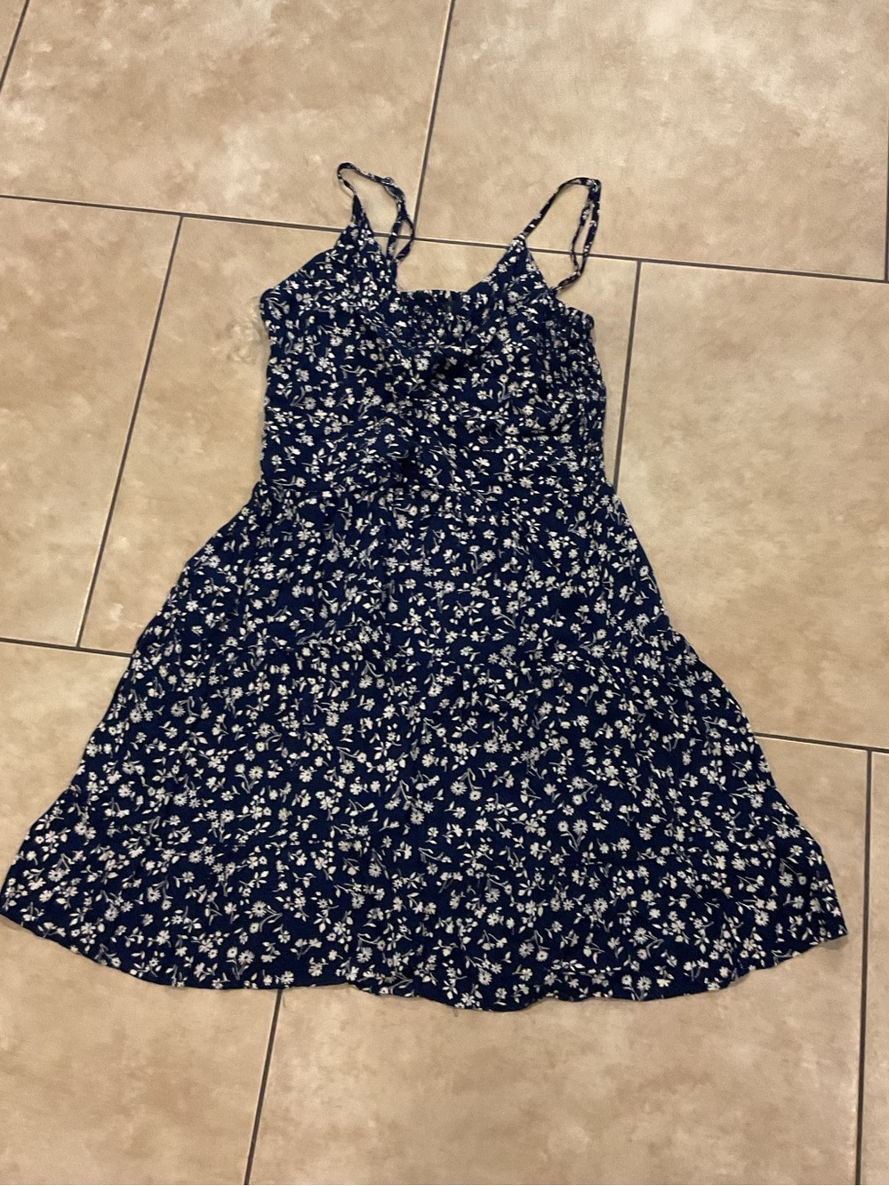 Navy Floral Spaghetti-Strap Cottagecore Summer Dress
